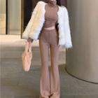 Set: Turtleneck Cropped T-shirt + Flared Pants