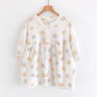 Elbow-sleeve Button-up Dotted Blouse