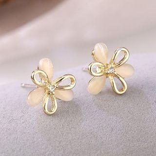 Flower Cat Eye Stone Rhinestone Earring