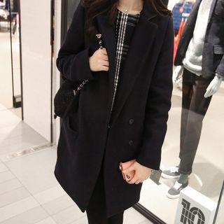 Plain Notch Lapel Long Woolen Coat