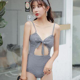 Plaid Cut-out Swimsuit
