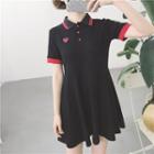Heart Print Short-sleeve Polo Shirt Dress