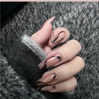 Print Pointed Faux Nail Tips Y13 - Nude & Black - One Size
