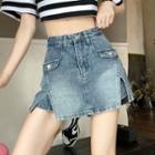 High-waist Slit A-line Denim Mini Skirt