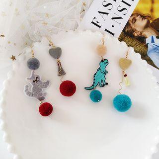 Asymmetric Pom Pom Animal Hook Drop Earring / Clip-on Earring
