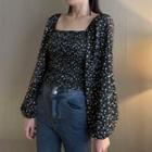 Long-sleeve Floral Print Smocked Top Floral - One Size