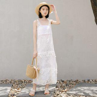Crochet Lace Maxi Tank Dress White - One Size