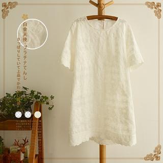 Elbow-sleeve Embroidered Dress