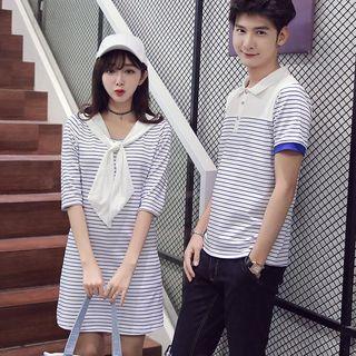 Striped Polo Shirt / Short-sleeve Striped Dress