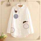 Cat Embroidered Long-sleeve Shirt As Shown In Figure - One Size