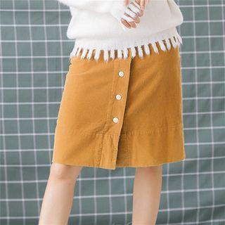 Corduroy Buttoned A-line Skirt