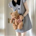 Short-sleeve Double-breasted Gingham Check Shirt Dress