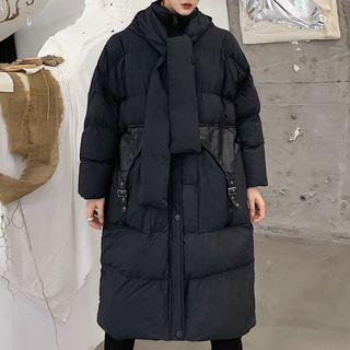 Hooded Padded Long Zip Coat Black - One Size