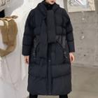 Hooded Padded Long Zip Coat Black - One Size