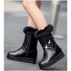 Faux Leather Fluffy Trim Snow Boots