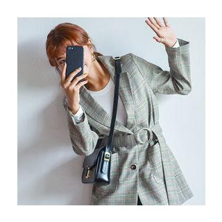 Single-breasted Checked Jacket With Belt