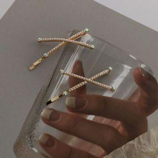 Faux Peal Cross Hair Clip White & Gold - One Size