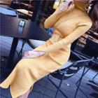 Turtleneck Rib-knit Midi Sweater Dress Yellow - One Size