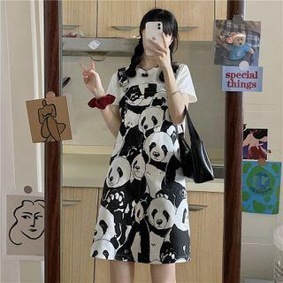 Panda Print Midi Overall Dress White - One Size