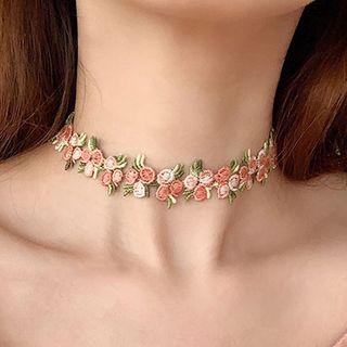 Fabric Flower Choker Pink & Green - One Size