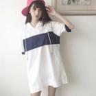 Loose-fit Short Sleeve Color-block Hooded Dress