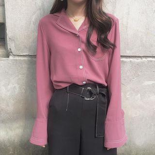 Contrast Stitching Lapel Collar Shirt
