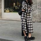 Elbow-sleeve Plaid Midi Dress As Shown In Figure - One Size