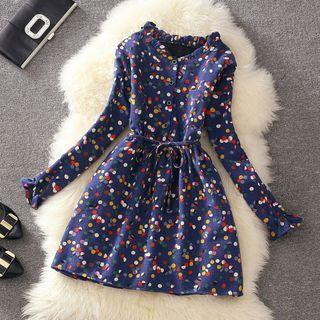 Frill Collar Printed Long Sleeve Dress