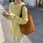 Plaid Round-neck Knit Sweater Yellow - One Size