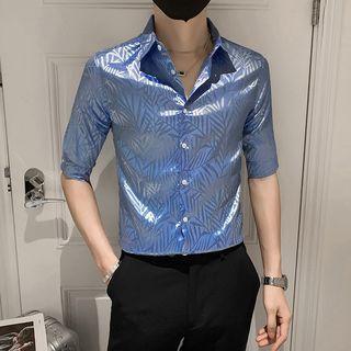 Short-sleeve Leaf Jacquard Shirt