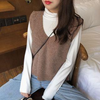 Long-sleeve Plain Top / Knit Vest