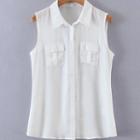 Sleeveless Front-pocket Chiffon Shirt