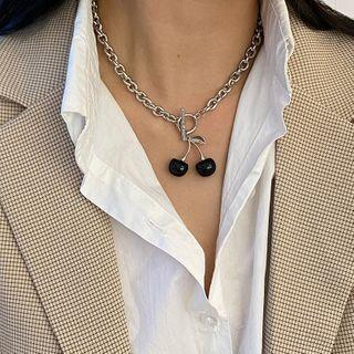 Cherry Pendant Alloy Choker 1 Pc - Black Cherry - Silver - One Size