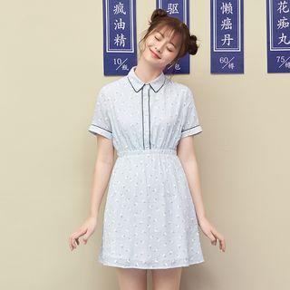 Short-sleeve Contrast Trim Patterned Dress