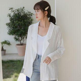 Plain Double-breasted Linen Blazer White - One Size