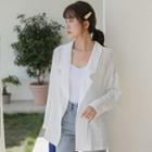 Plain Double-breasted Linen Blazer White - One Size