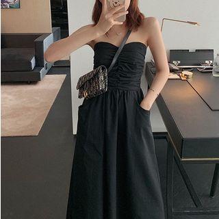 Plain Strapless Midi A-line Dress