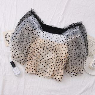 Cropped Boatneck Dotted Mesh Top