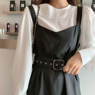 Set: Puff-sleeve Blouse + Jumper Dress