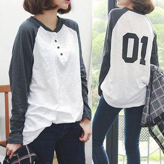 Number Print Long-sleeve Raglan T-shirt