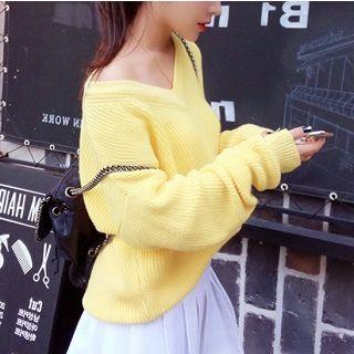 Plain V-neck Chunky Knit Sweater