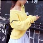 Plain V-neck Chunky Knit Sweater