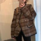 Double Breasted Plaid Jacket Plaid - Coffee - One Size