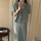 Plain Button-up Blazer + Plain A-line Skirt