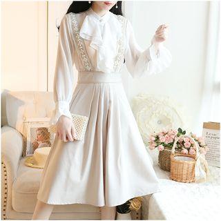 Set: Tie-neck Chiffon Blouse + Beaded Jumper Dress