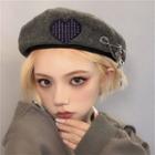 Safety Pin Heart Embroidered Beret