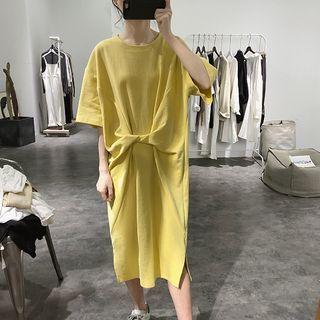 Short-sleeve Slit-side Twist Midi T-shirt Dress