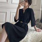 Elbow-sleeve Cut-out Shift Dress