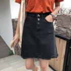 Ripped Denim A-line Mini Skirt