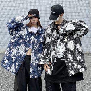 Couple Matching Flower Print Button-up Denim Jacket